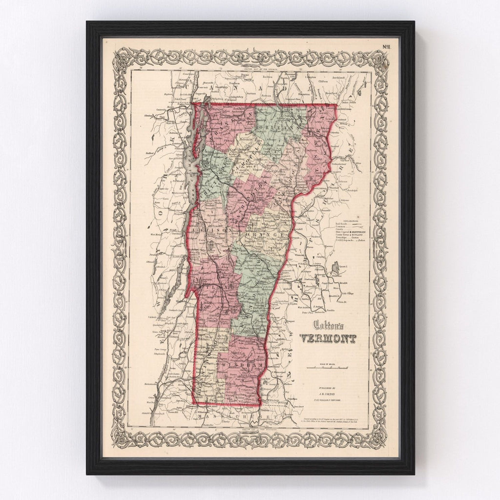 Vintage Map of Vermont 1861