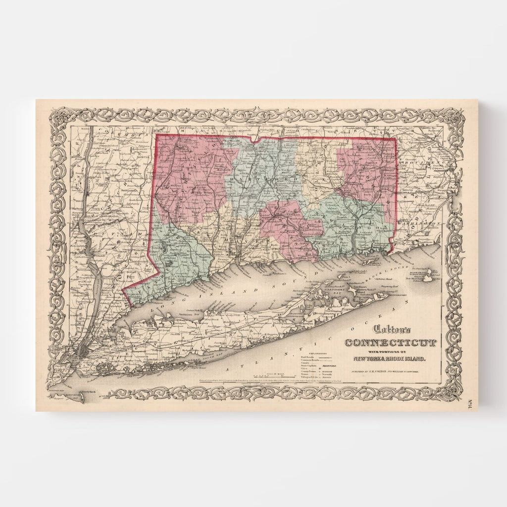 Vintage Map of Connecticut 1861