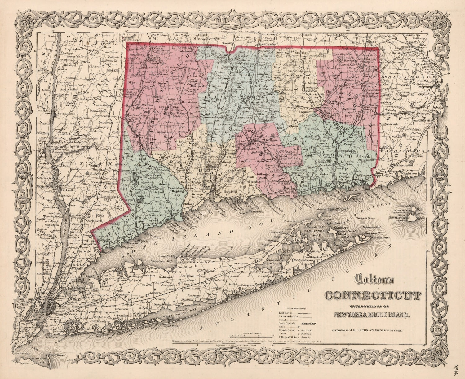 Vintage Map of Connecticut 1861