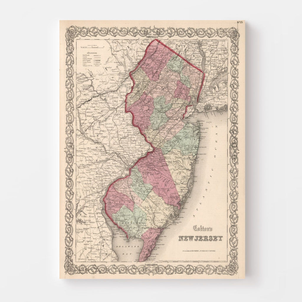 Vintage Map of New Jersey 1861