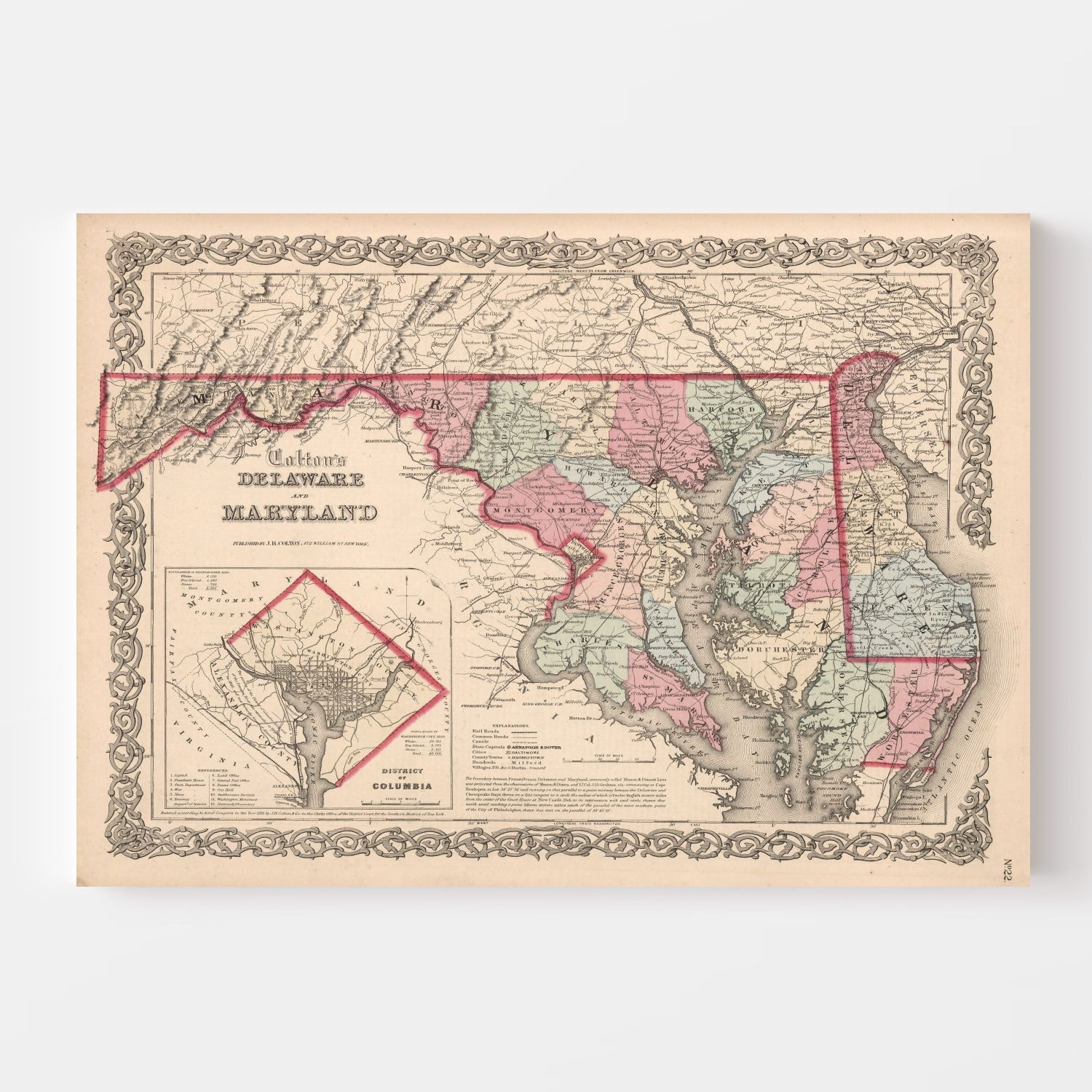 Vintage Map of Maryland & Delaware 1861