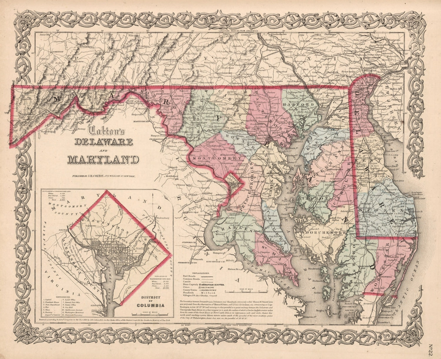 Vintage Map of Maryland & Delaware 1861