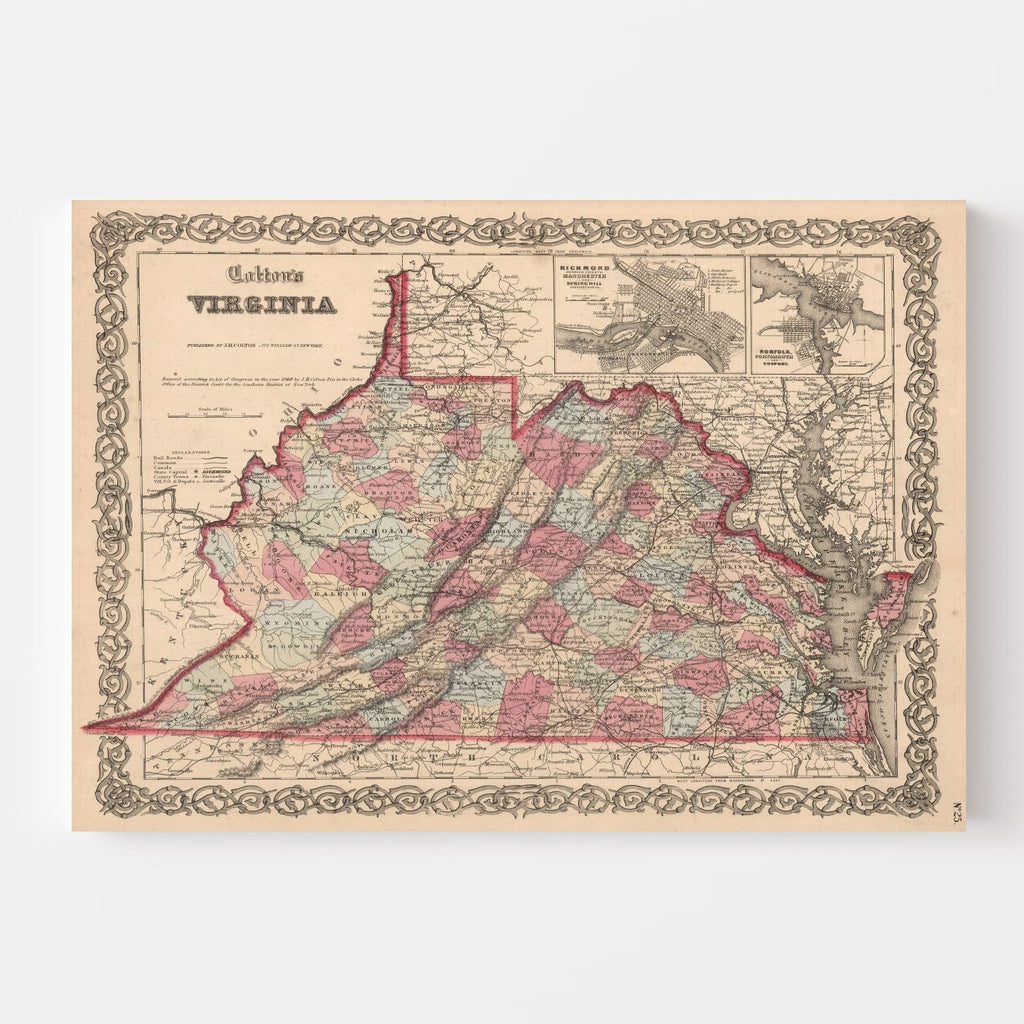 Vintage Map of Virginia 1861
