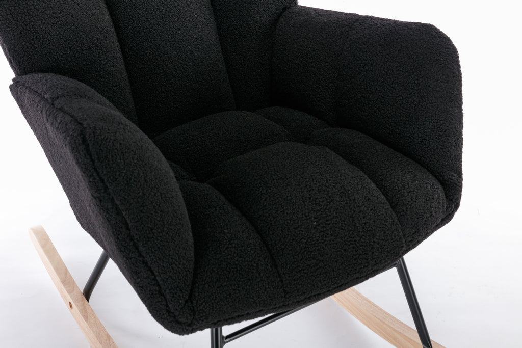 050-Teddy Fabric Rocking Gilder Nursery Chair For Living Room Indoor,Black