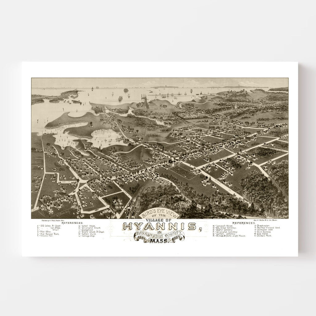 Vintage Map of Hyannis, Massachusetts 1884
