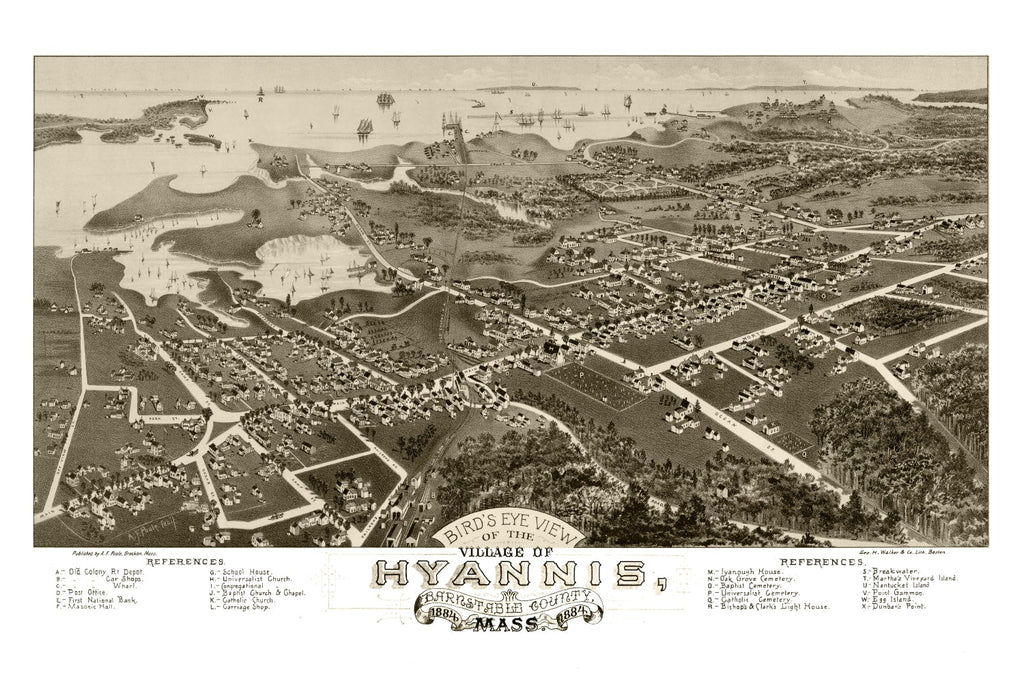 Vintage Map of Hyannis, Massachusetts 1884