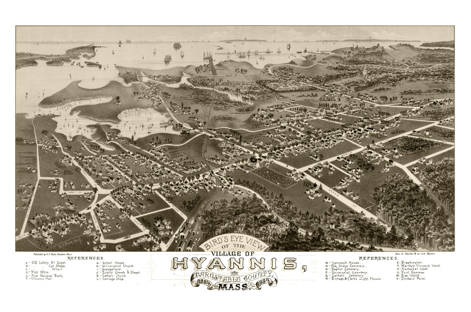 Vintage Map of Hyannis, Massachusetts 1884