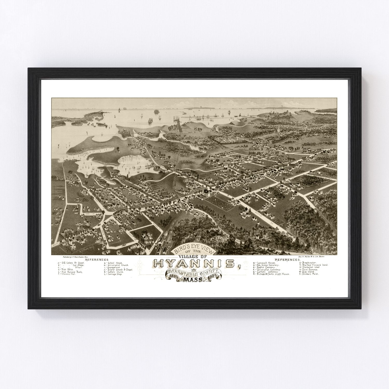 Vintage Map of Hyannis, Massachusetts 1884