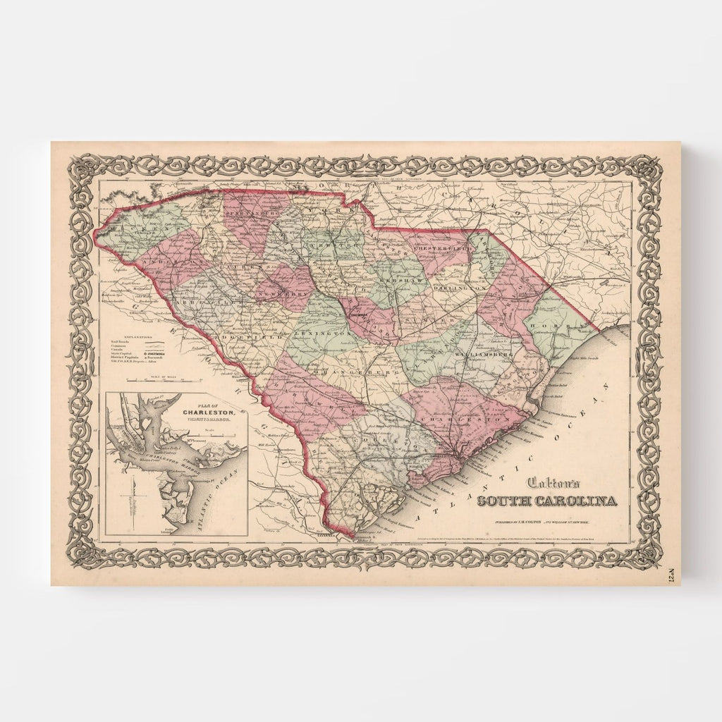 Vintage Map of South Carolina 1861