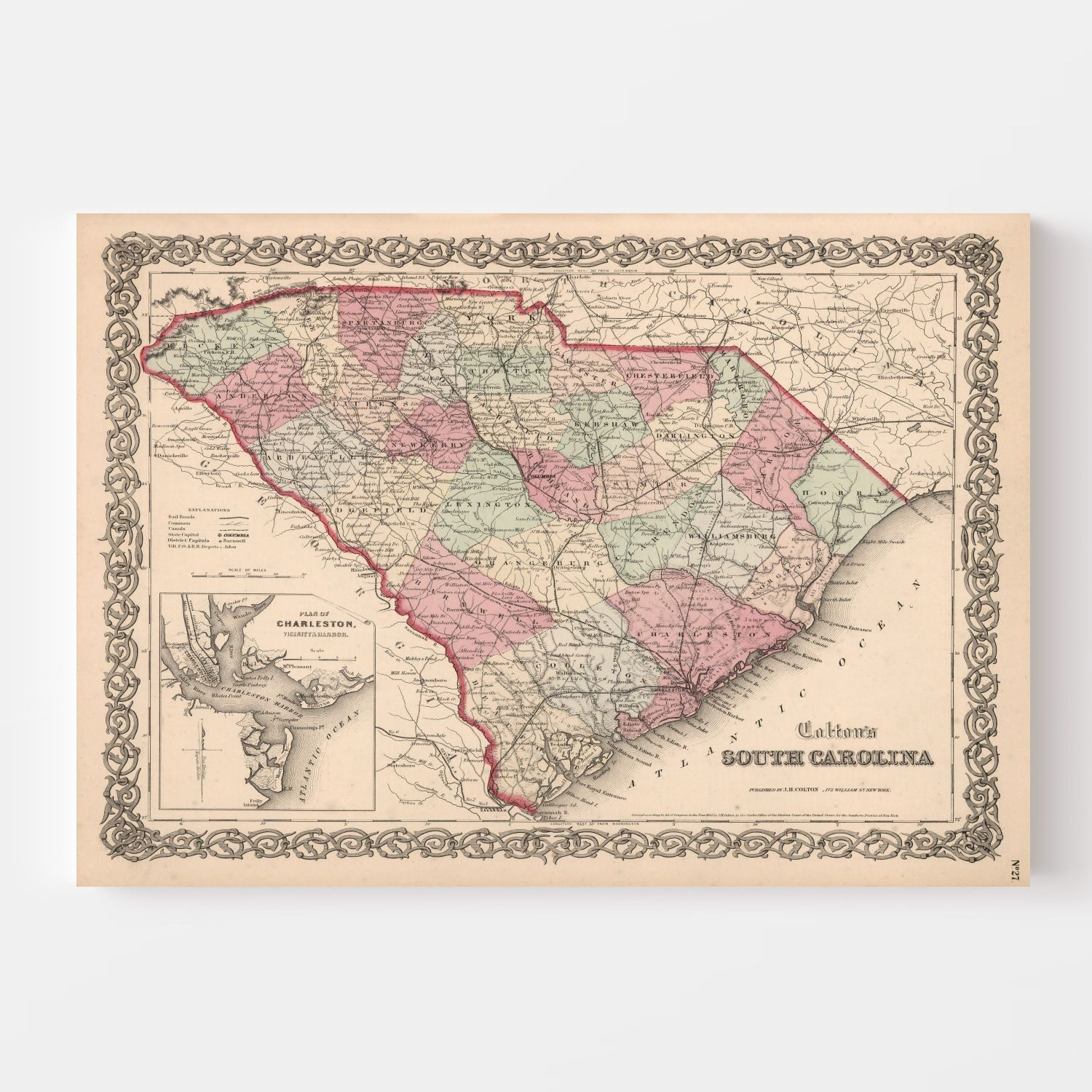 Vintage Map of South Carolina 1861