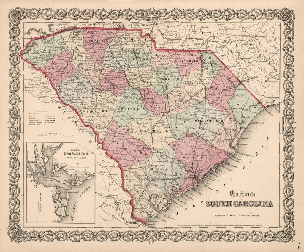 Vintage Map of South Carolina 1861