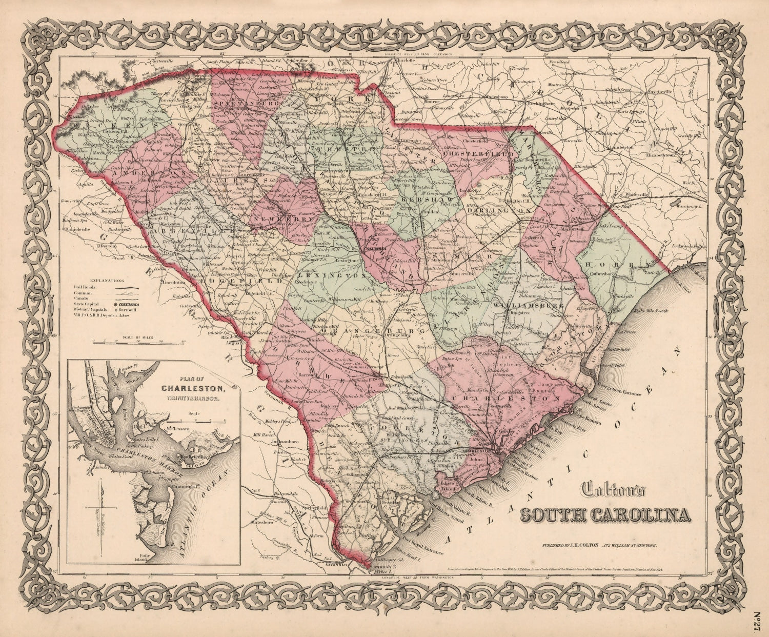 Vintage Map of South Carolina 1861