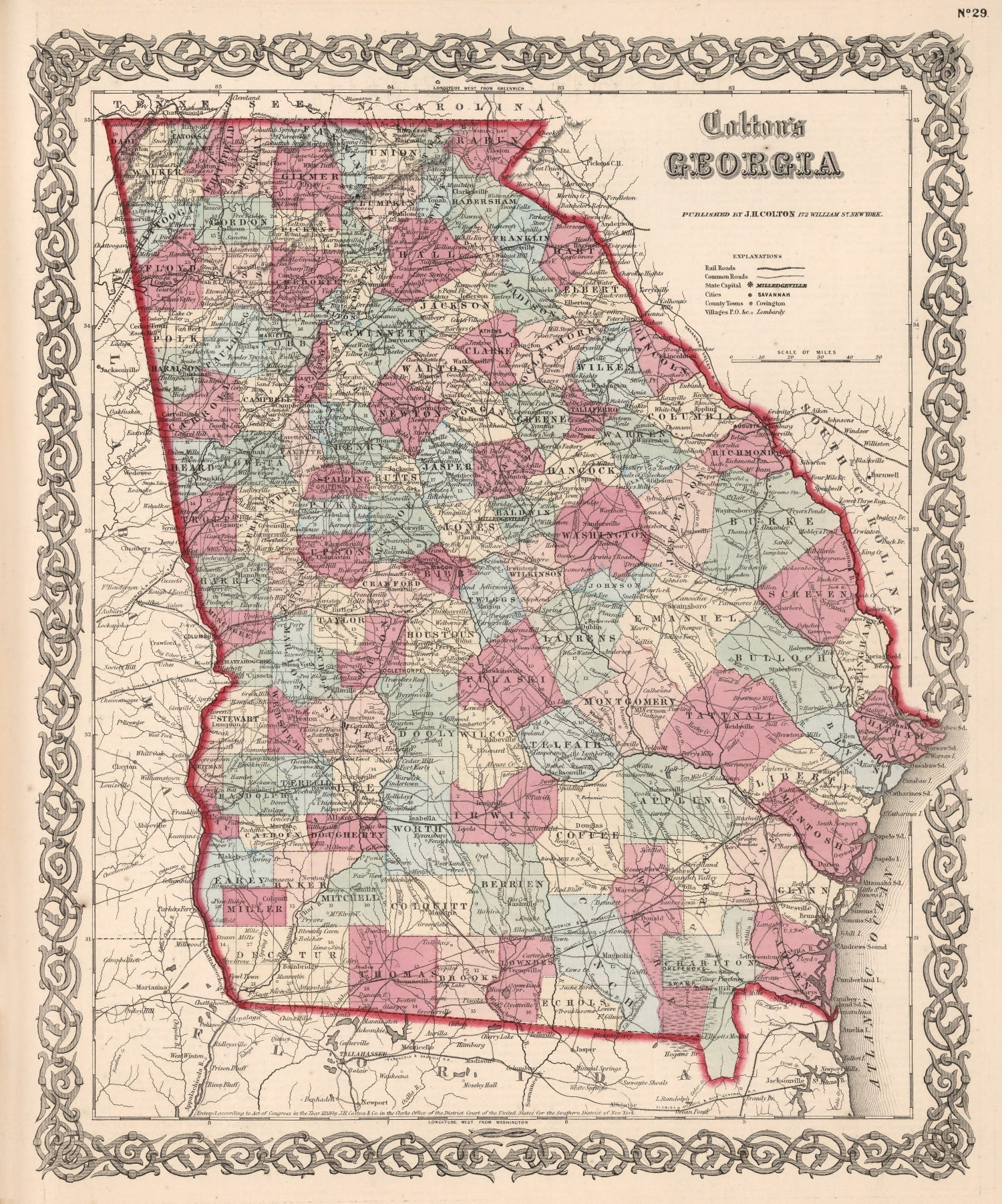 Vintage Map of Georgia 1861