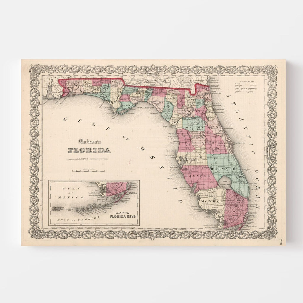 Vintage Map of Florida 1861