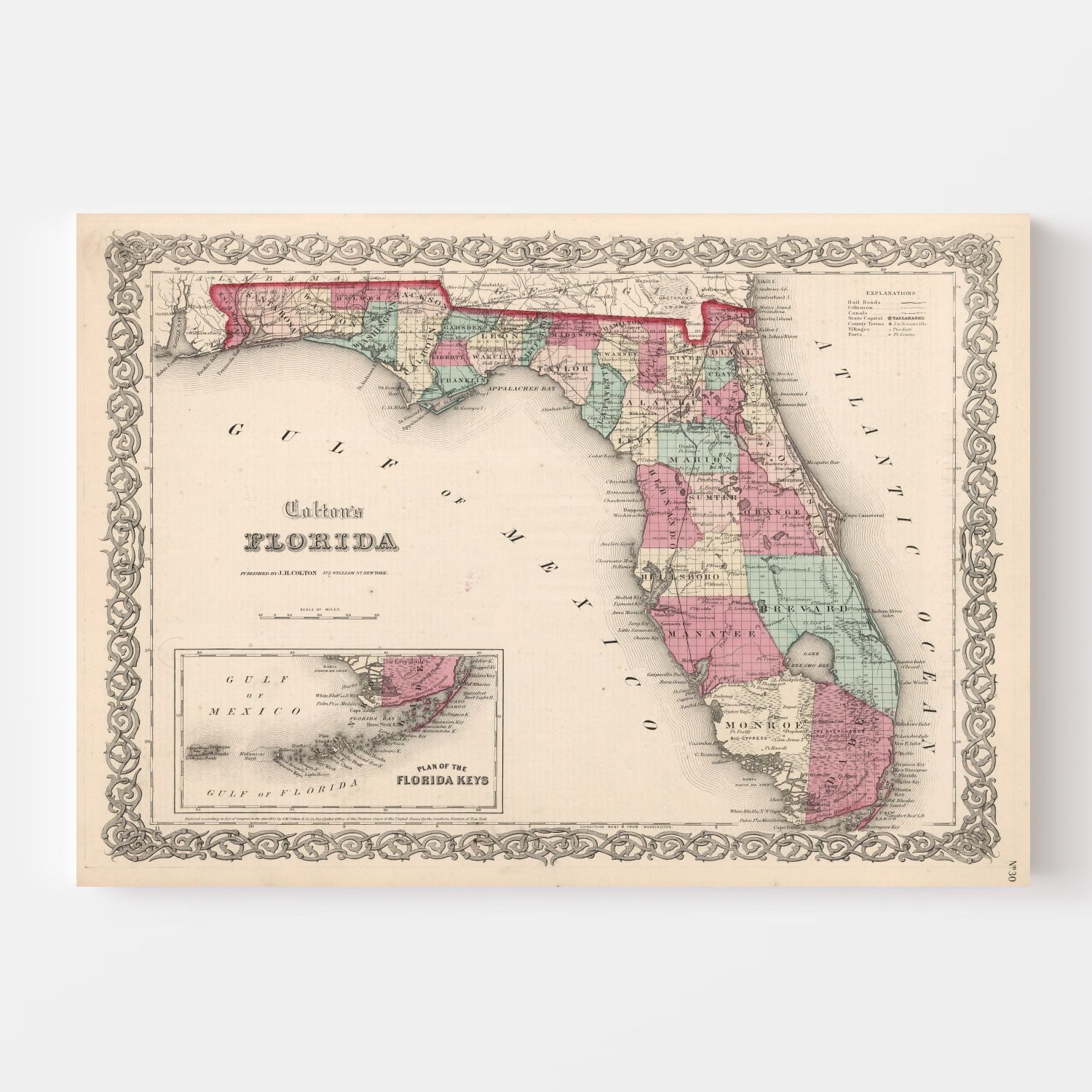 Vintage Map of Florida 1861