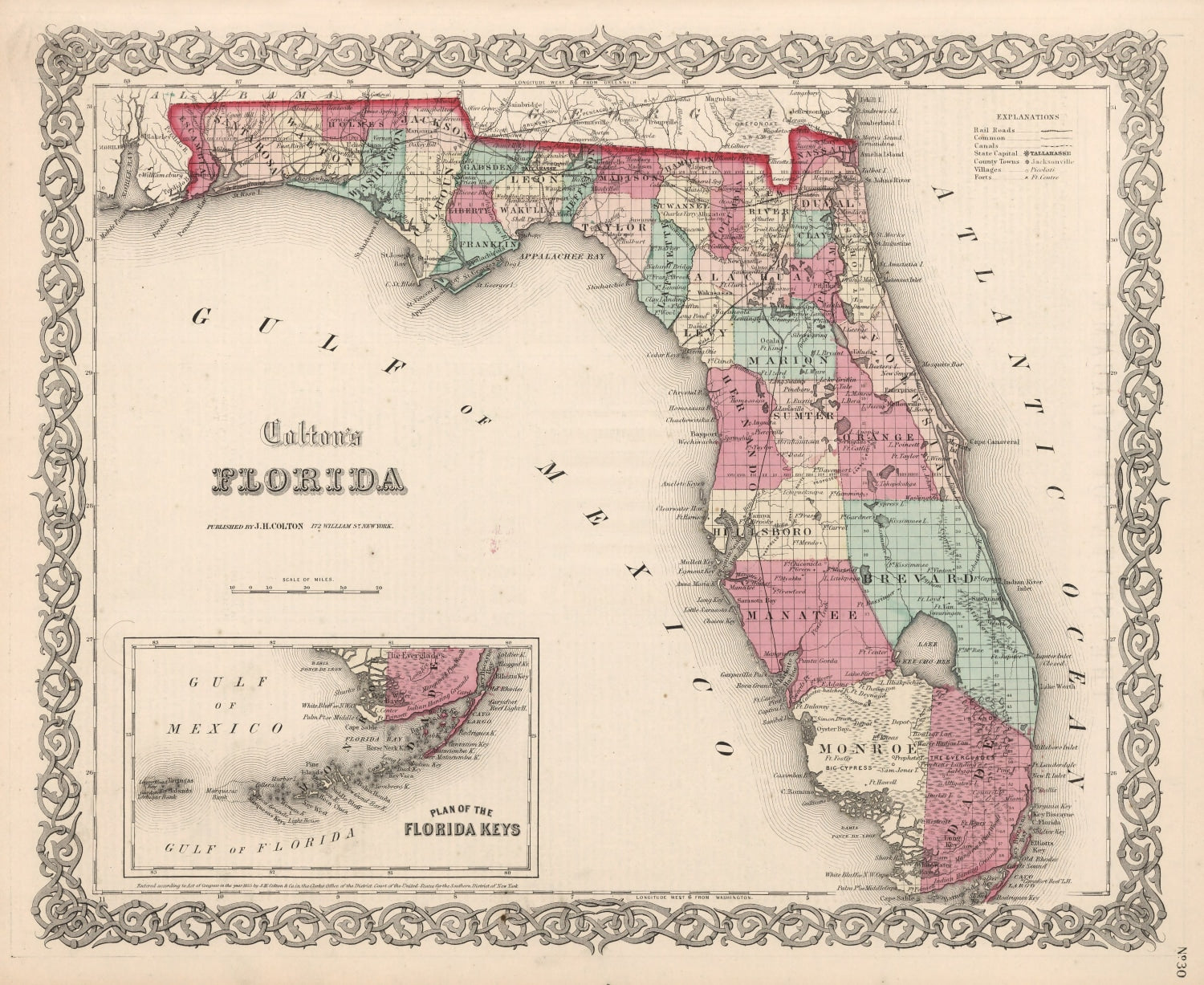 Vintage Map of Florida 1861