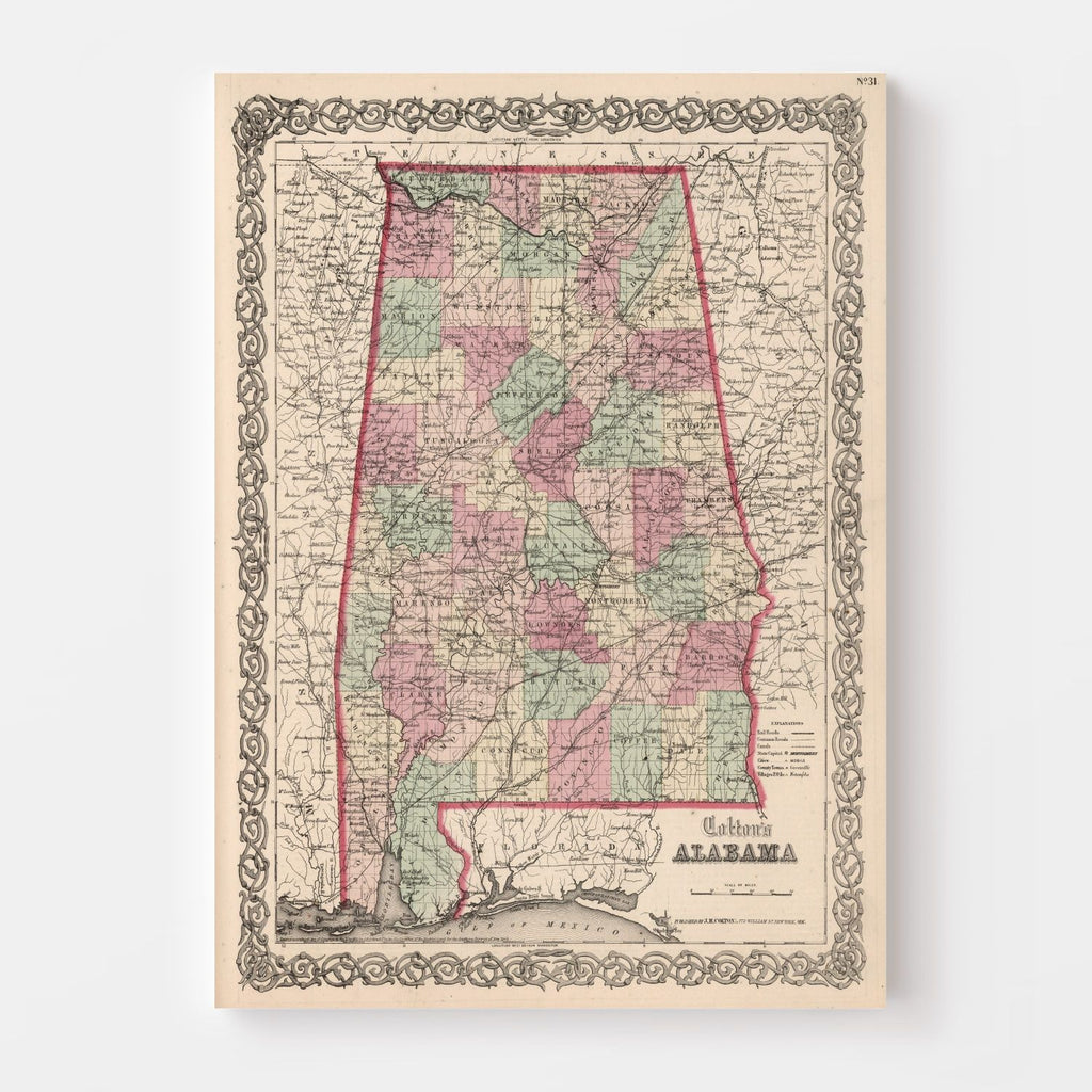 Vintage Map of Alabama 1861