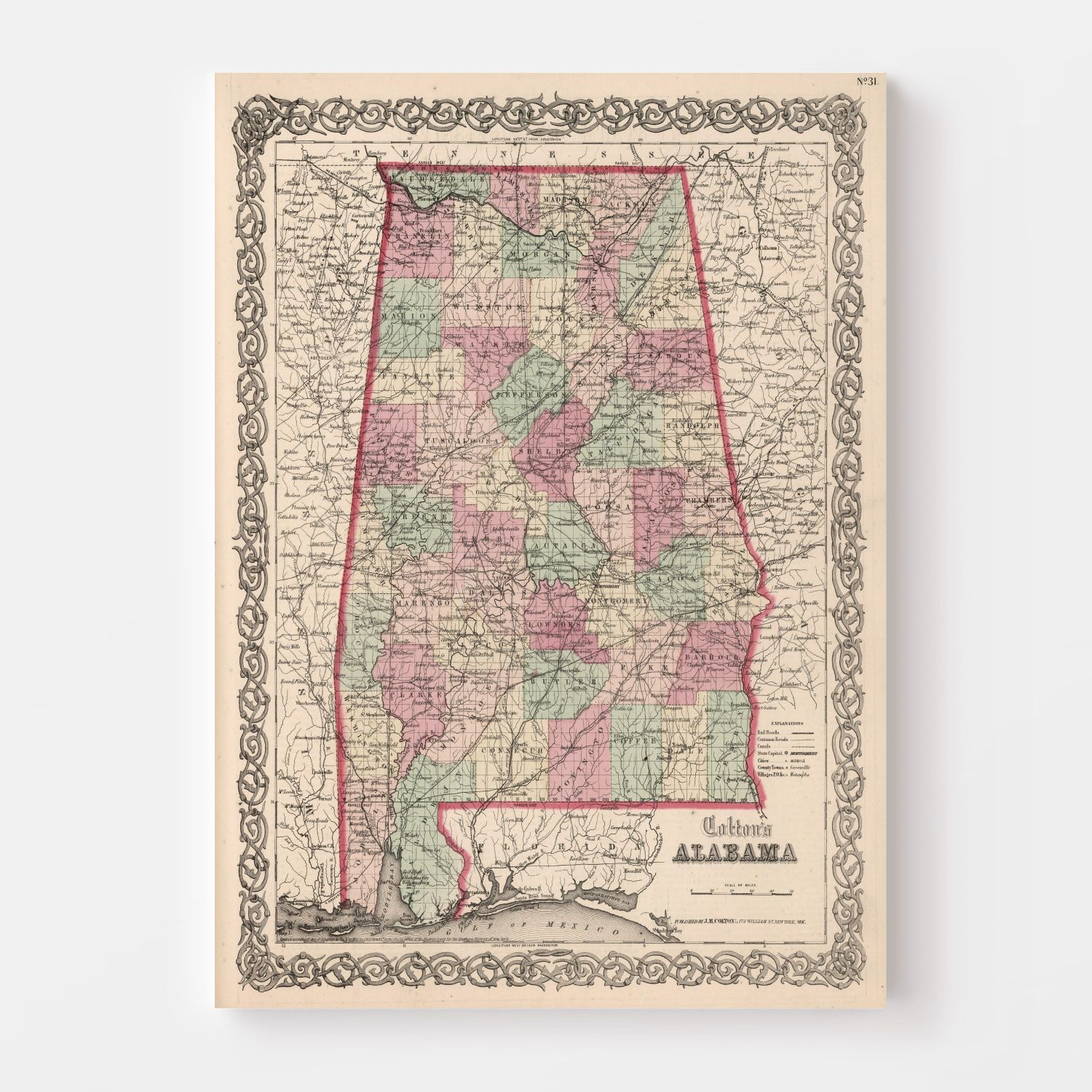 Vintage Map of Alabama 1861