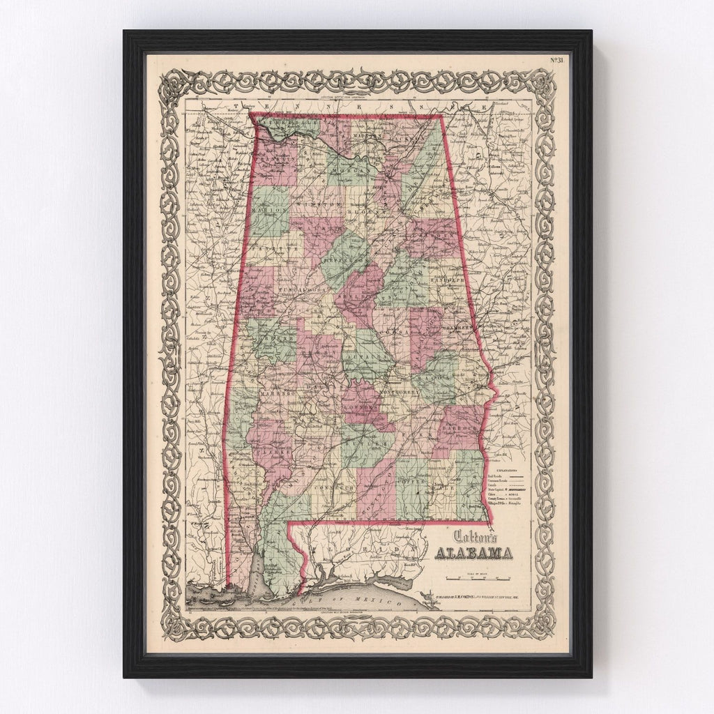 Vintage Map of Alabama 1861