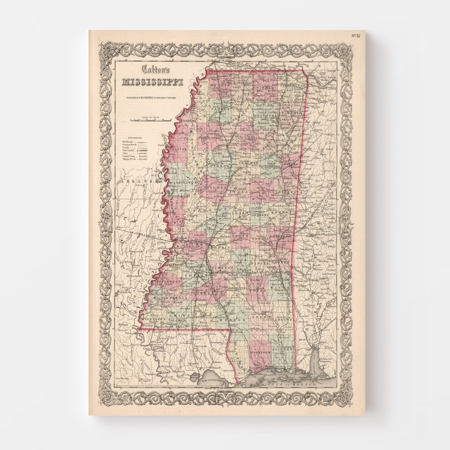 Vintage Map of Mississippi 1861