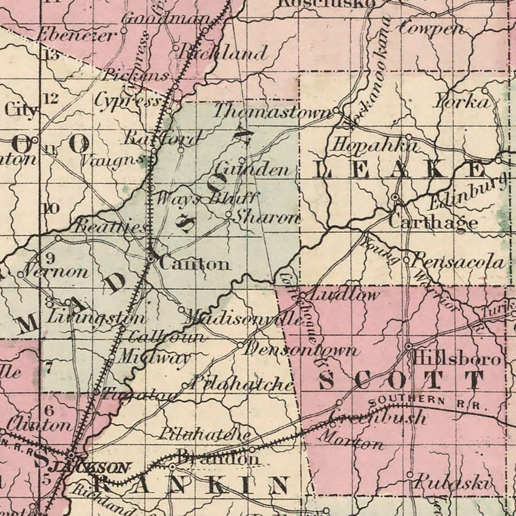Vintage Map of Mississippi 1861