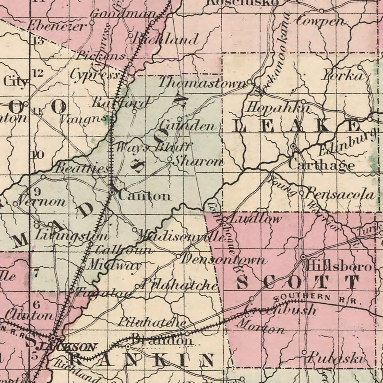 Vintage Map of Mississippi 1861