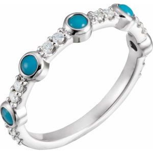 Platinum Cabochon Natural Turquoise & 1/6 CTW Natural Diamond Ring