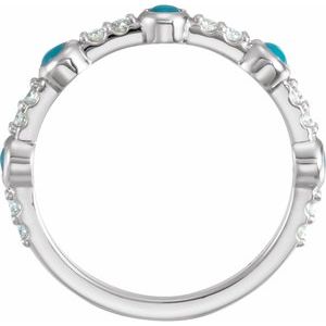 14K White Gold Cabochon Natural Turquoise & 1/5 CTW Natural Diamond Ring