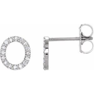 14K White Gold 1/8 CTW Natural Diamond Initial O Earrings