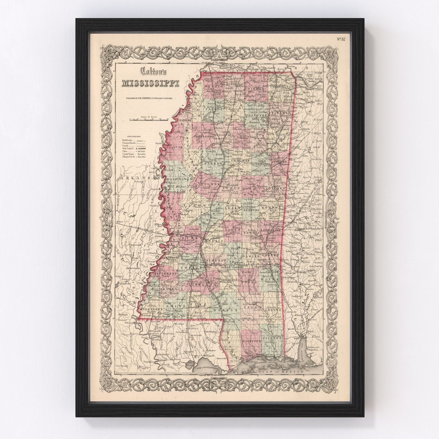 Vintage Map of Mississippi 1861