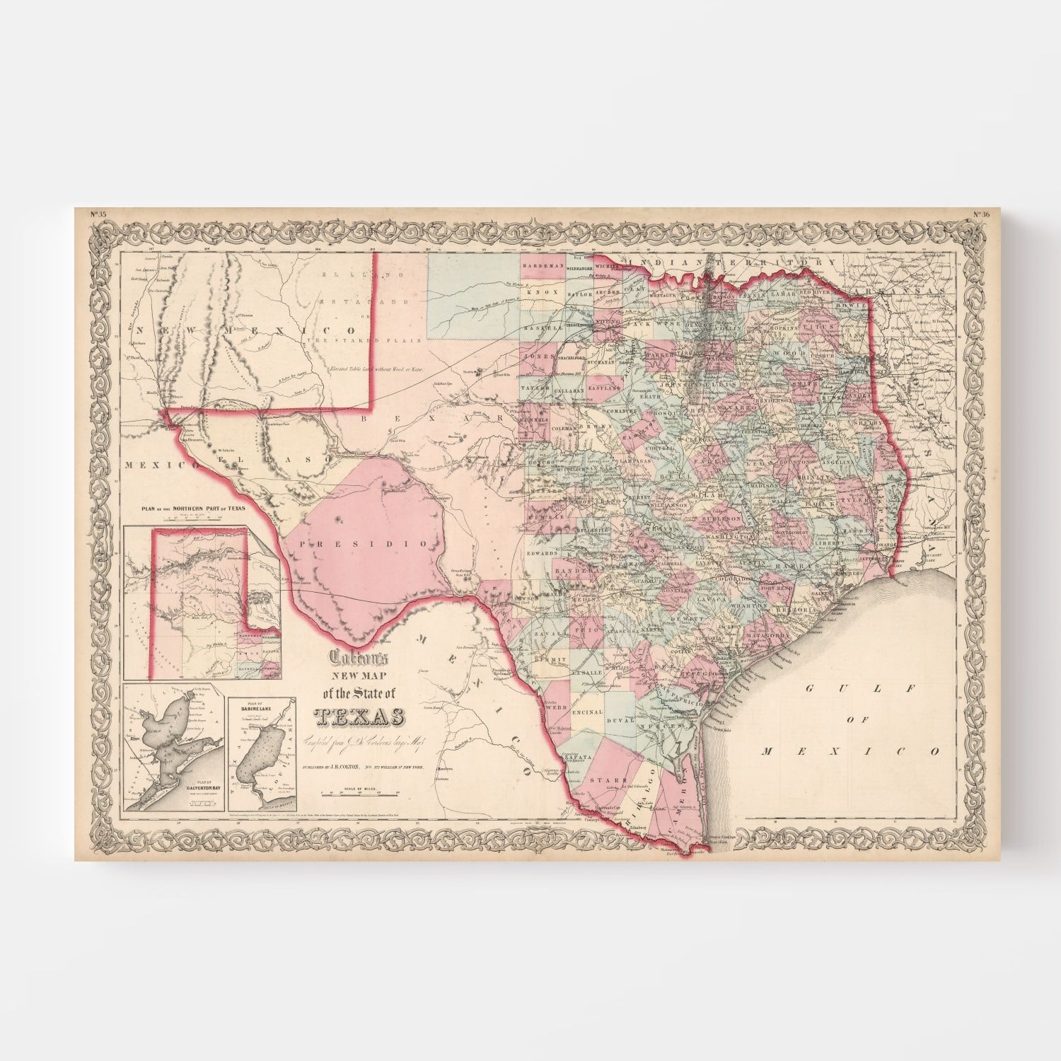 Vintage Map of Texas 1861