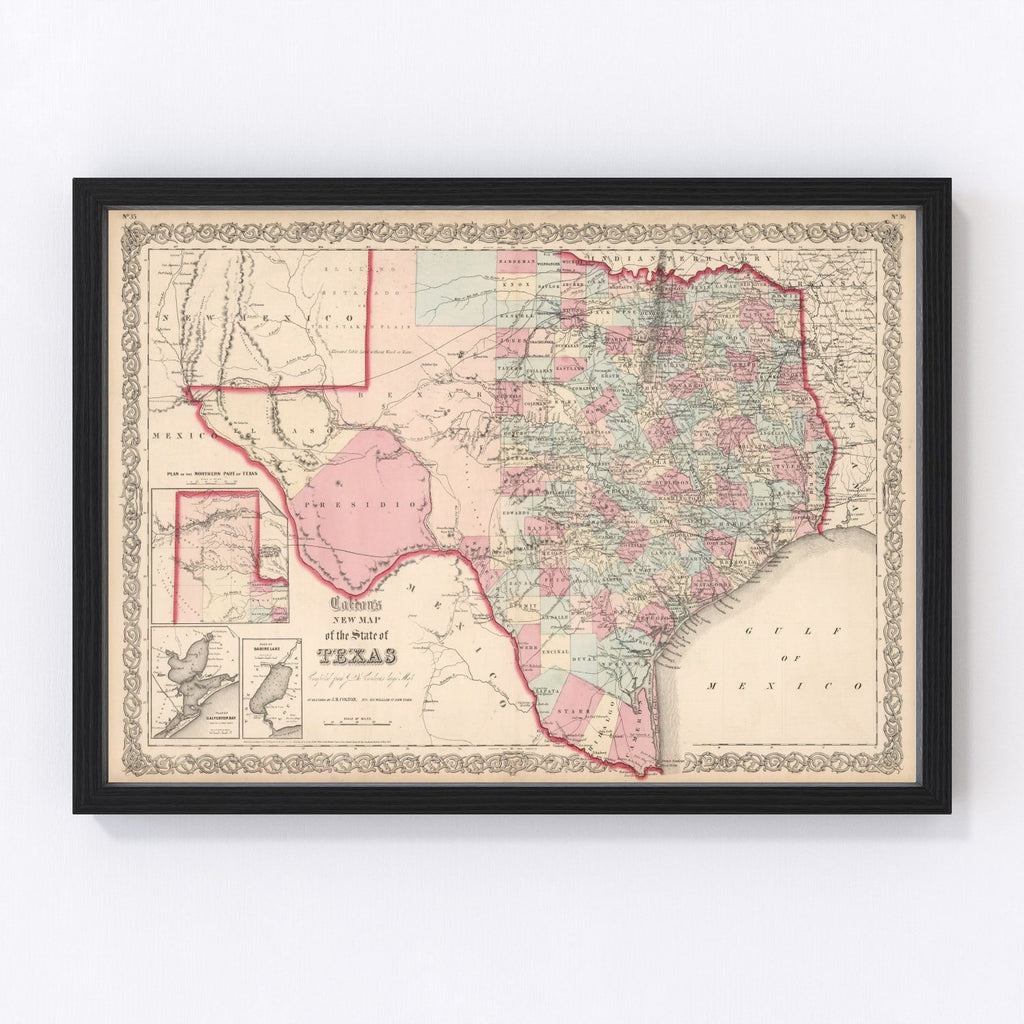 Vintage Map of Texas 1861