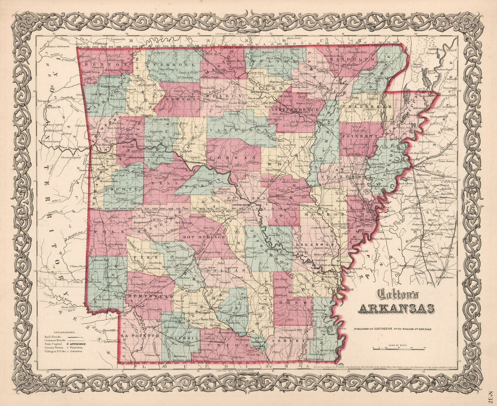Vintage Map of Arkansas 1861