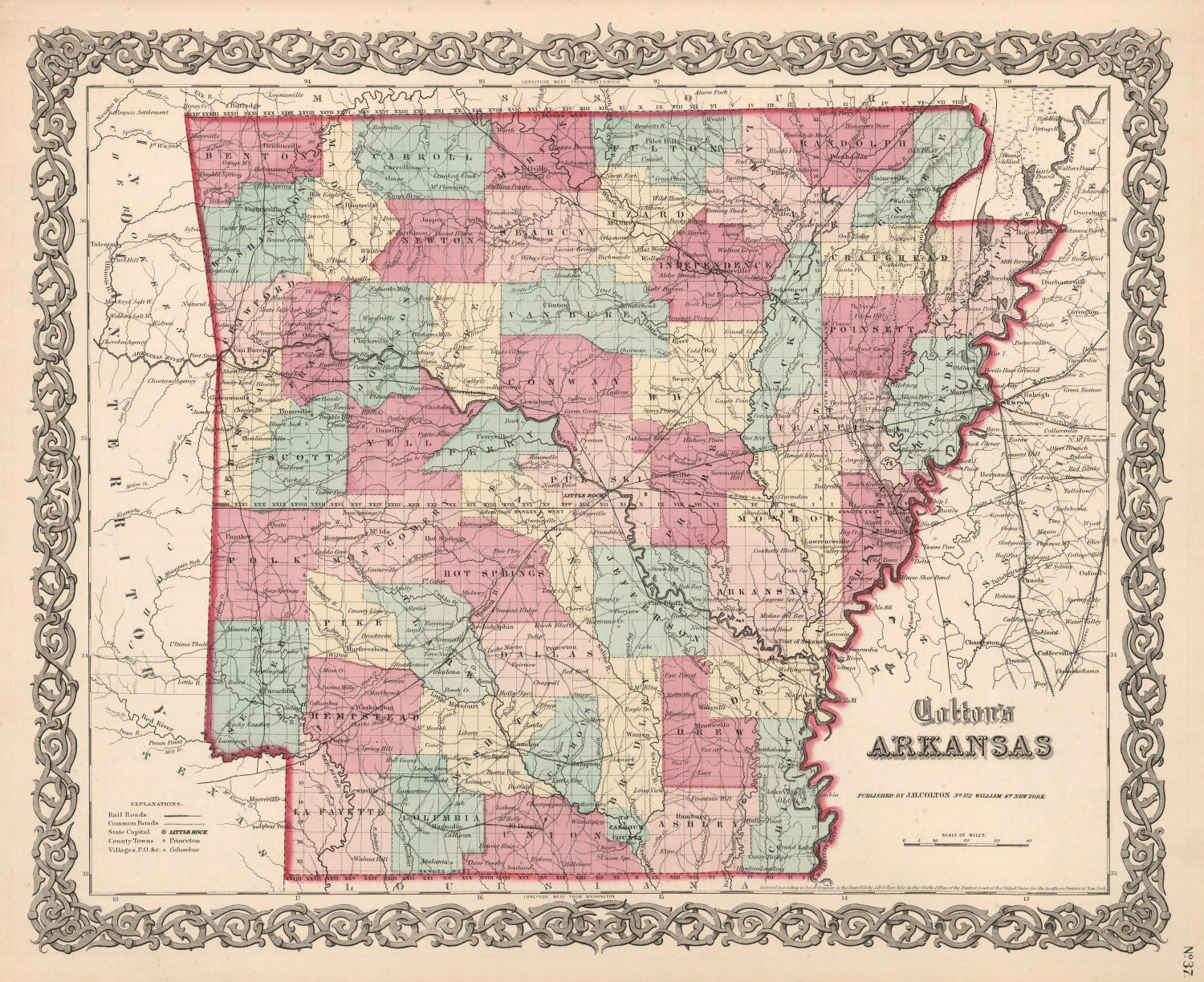 Vintage Map of Arkansas 1861