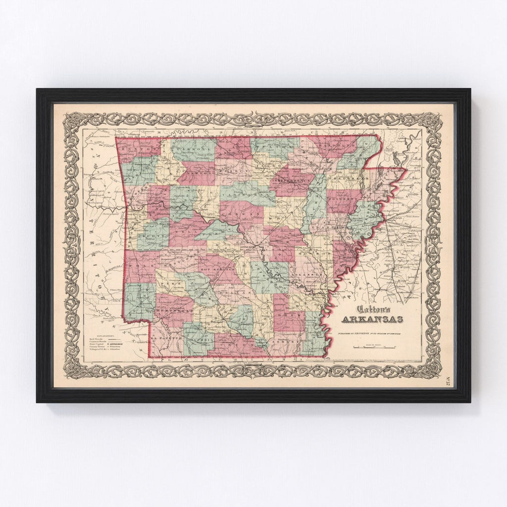Vintage Map of Arkansas 1861