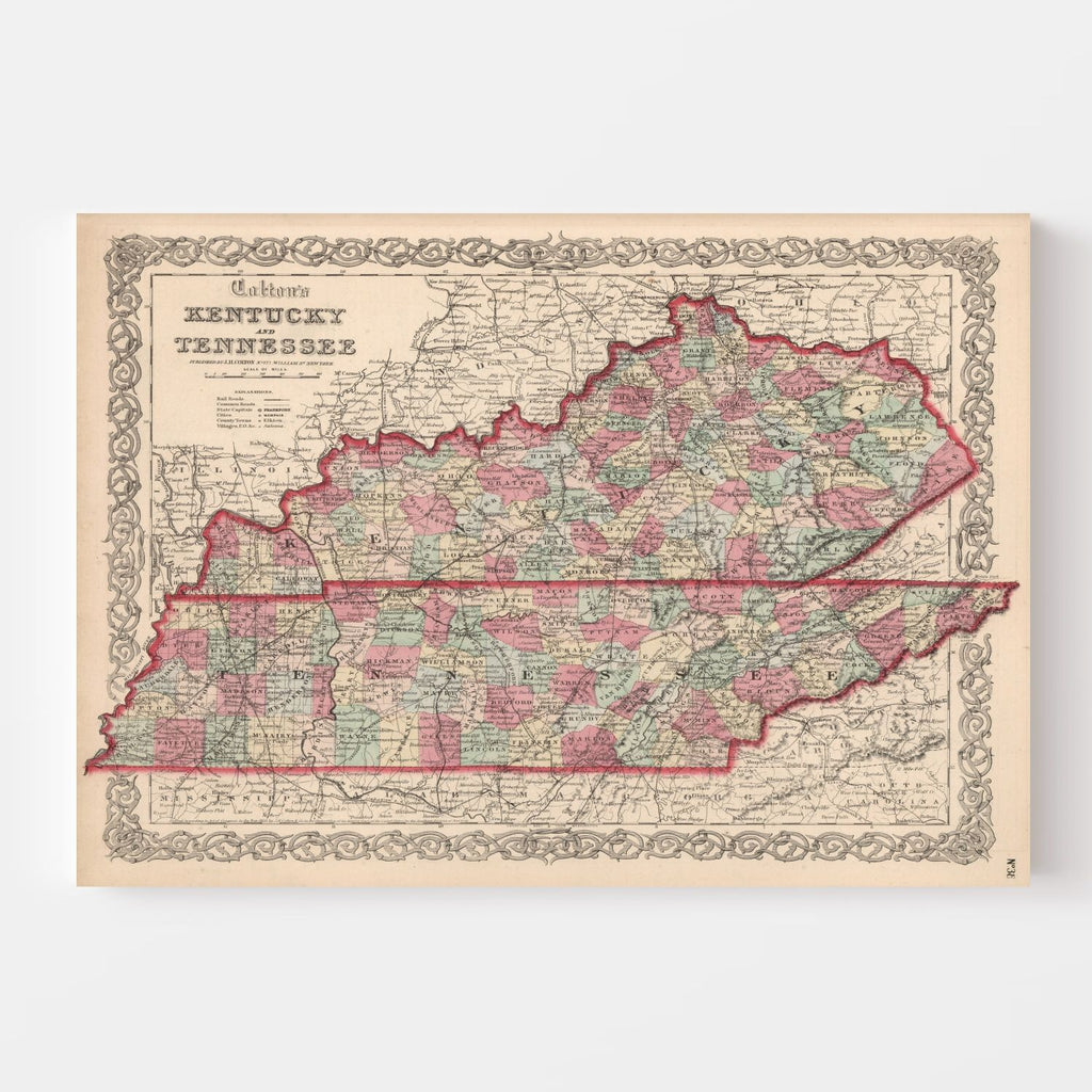 Vintage Map of Kentucky & Tennessee 1861