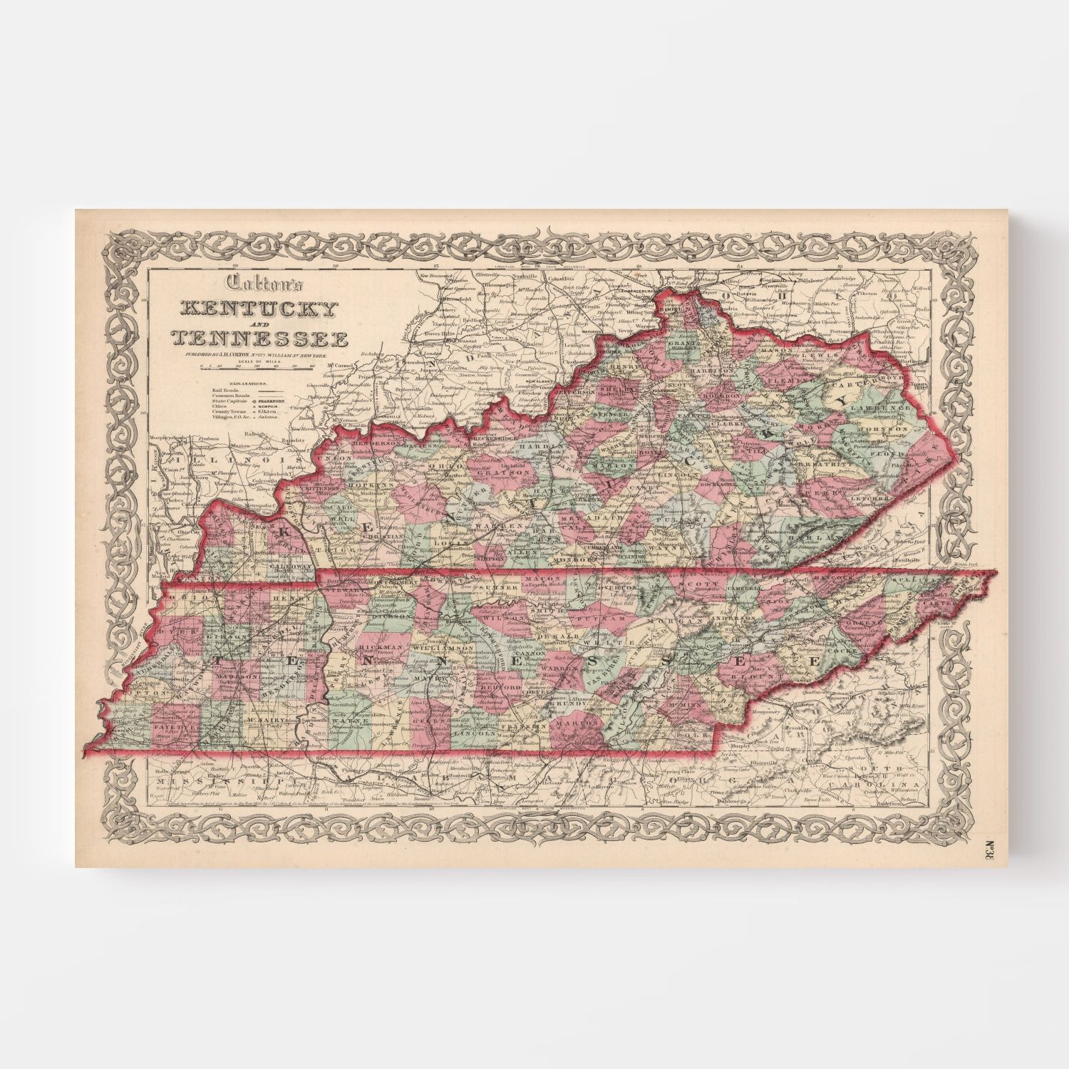 Vintage Map of Kentucky & Tennessee 1861