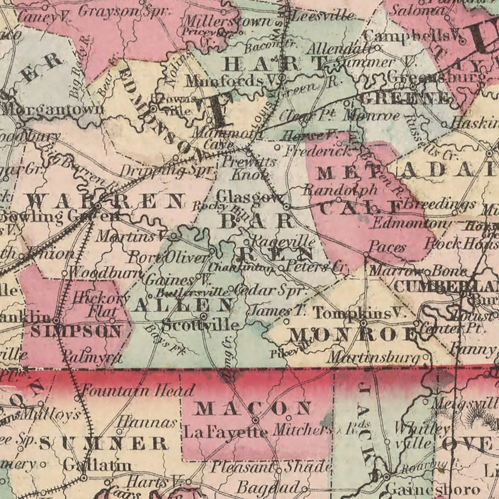 Vintage Map of Kentucky & Tennessee 1861