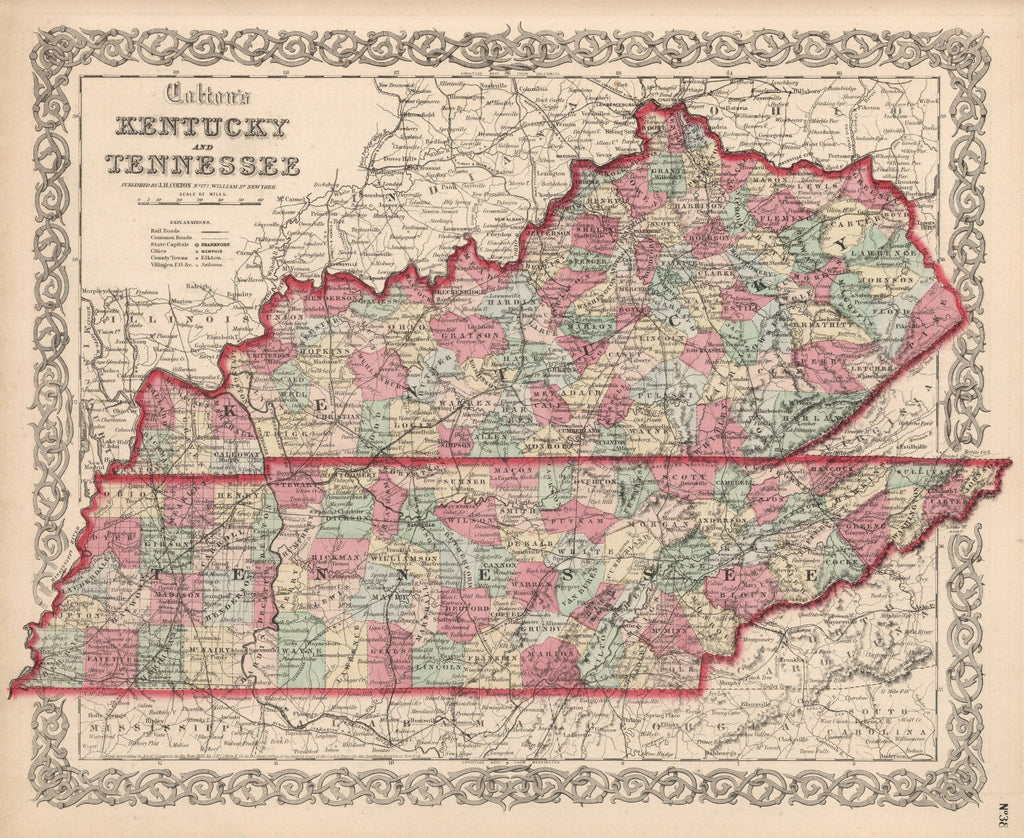Vintage Map of Kentucky & Tennessee 1861