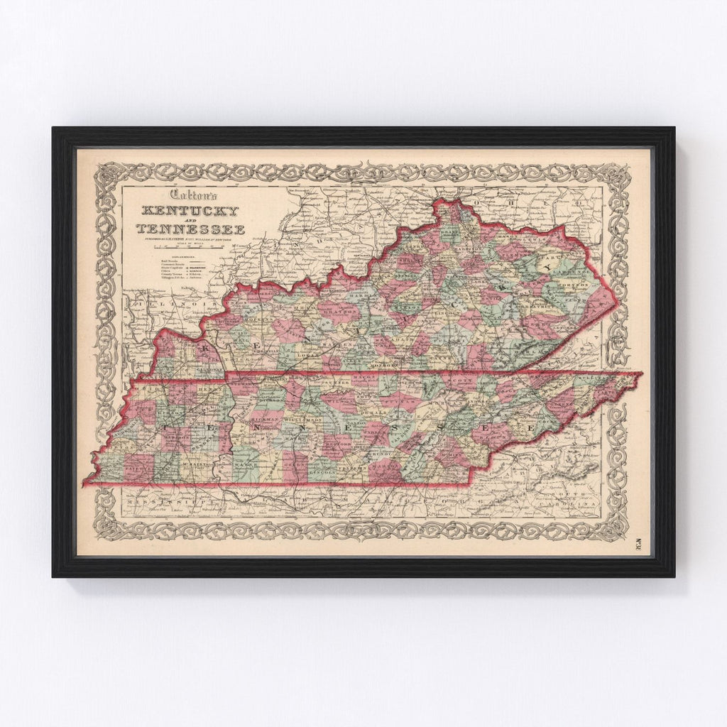 Vintage Map of Kentucky & Tennessee 1861