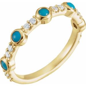 14K Yellow Gold Cabochon Natural Turquoise & 1/6 CTW Natural Diamond Ring