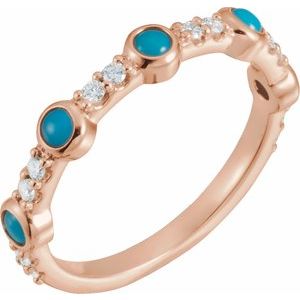 14K Rose Gold Cabochon Natural Turquoise & 1/6 CTW Natural Diamond Ring