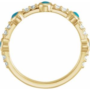 14K Yellow Gold Cabochon Natural Turquoise & 1/6 CTW Natural Diamond Ring