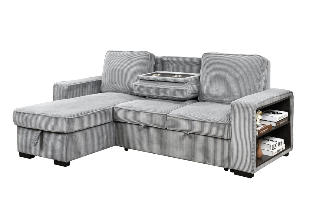 Modern Sofa L-Shaped Sectional Sofa Pull Out SofaBed Convertible Sleeper Sofa Bed with Storage Chaise & USB Port & Cup Holder for Living Room - Light Gray