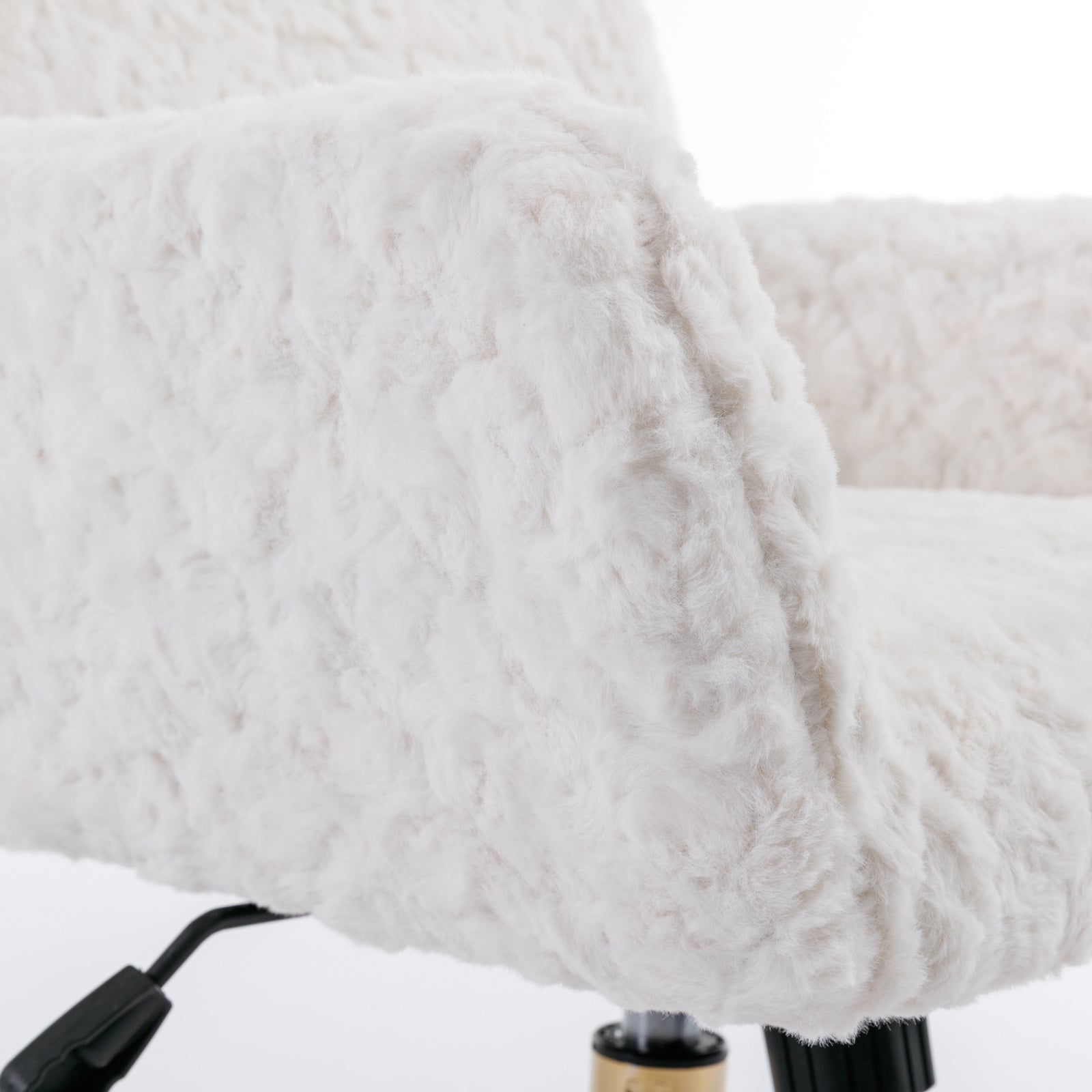 A&A Furniture Artificial Rabbit Hair Office Chair with Golden Metal Base, Adjustable Swivel Vanity Chair, Beige Velvet