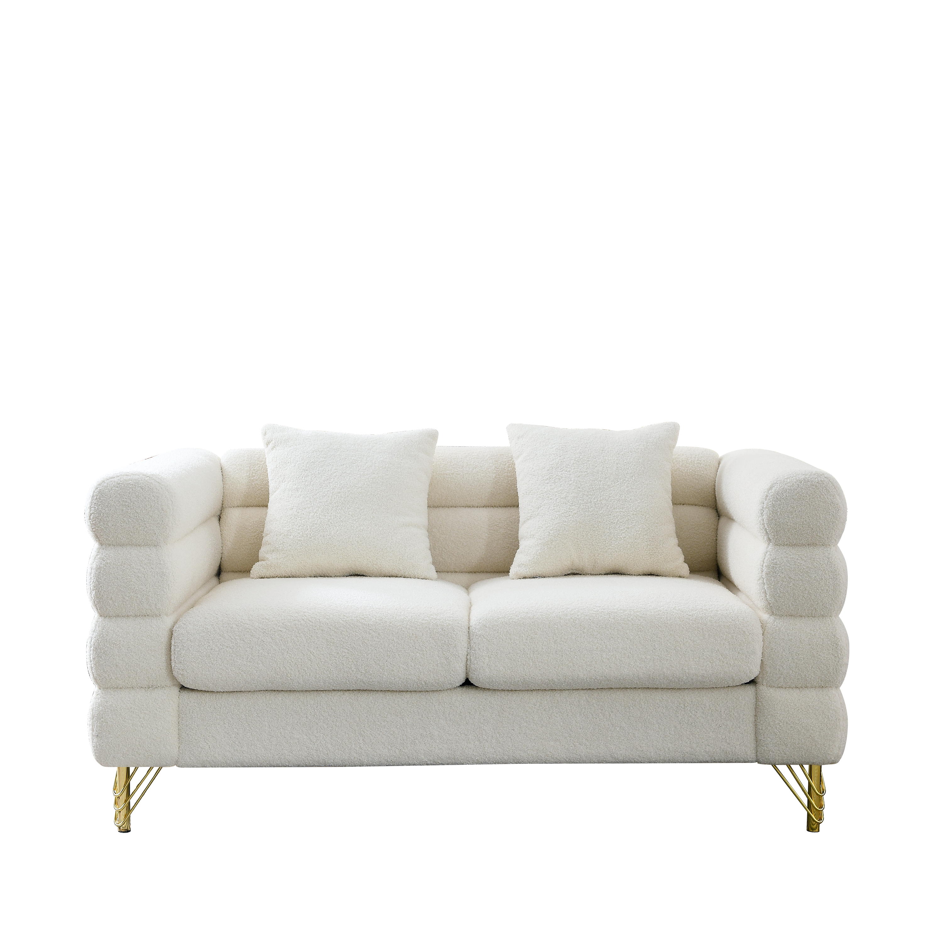 60Inch Oversized 2 Seater Sectional Sofa, Living Room Comfort Fabric Sectional Sofa-Deep Seating Sectional Sofa, Soft Sitting with 2 Pillows for Living Room, Bedroom  White teddy(Ivory)(W834S00029)
