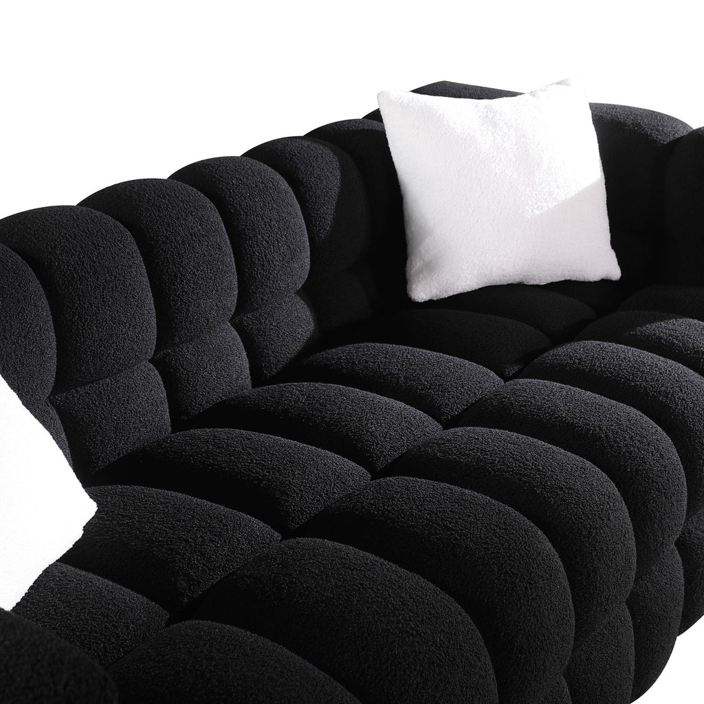 84.3 length ,35.83' deepth ,human body structure for USA people,  marshmallow sofa,boucle sofa ,black color,3 seater