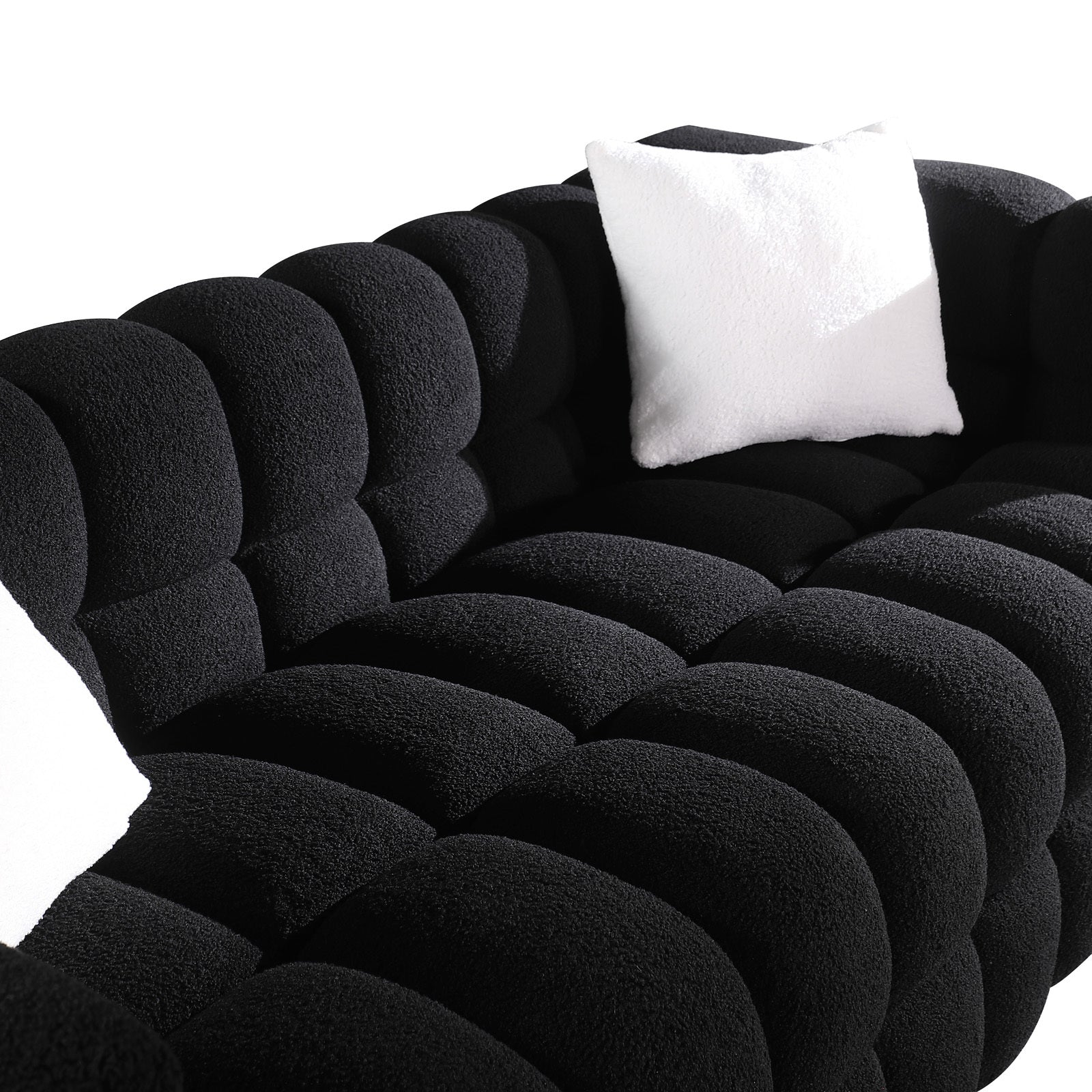 84.3 length ,35.83' deepth ,human body structure for USA people,  marshmallow sofa,boucle sofa ,black color,3 seater