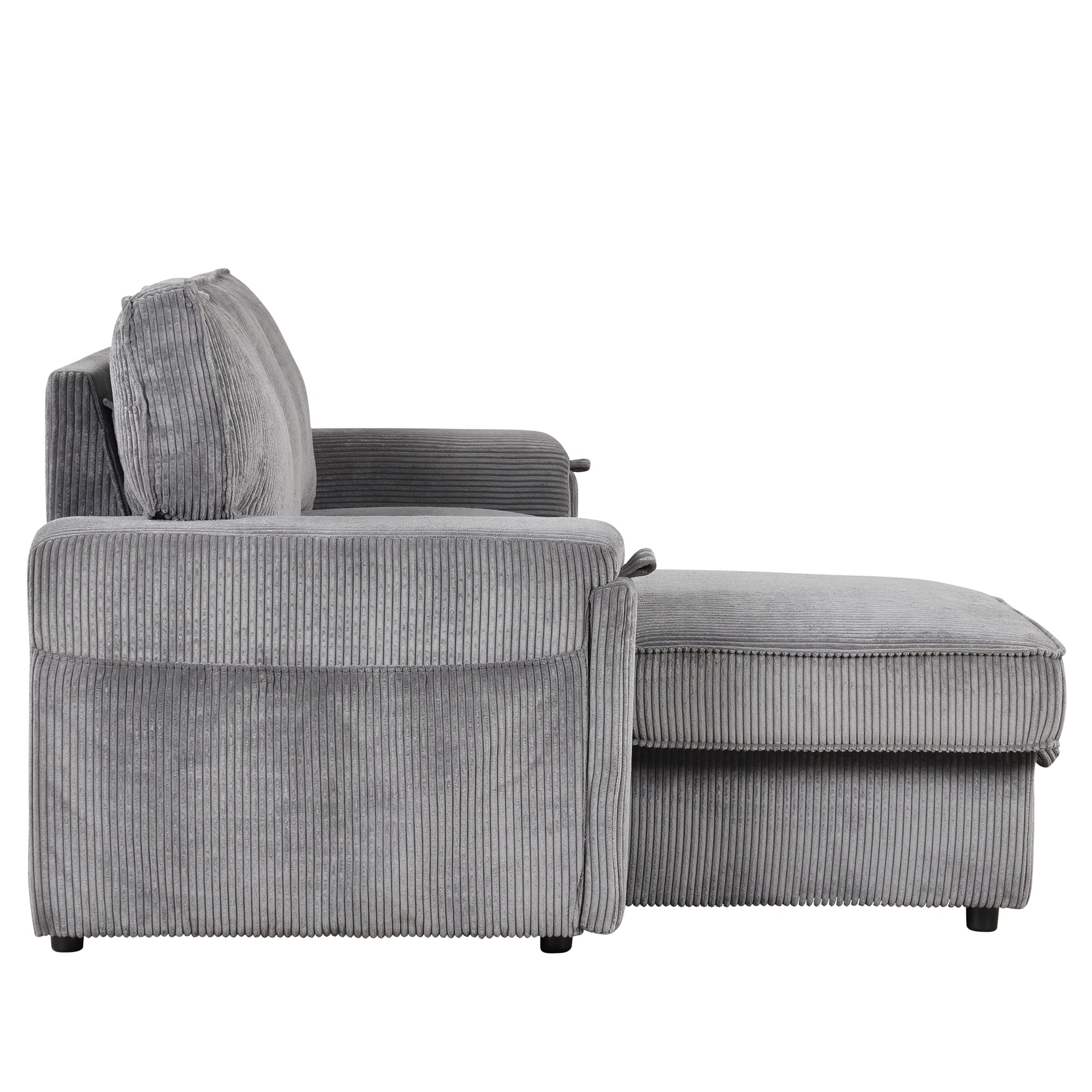 U_STYLE Upholstery Sleeper Sectional Sofa with Storage Bags and 2 cup holders  on Arms