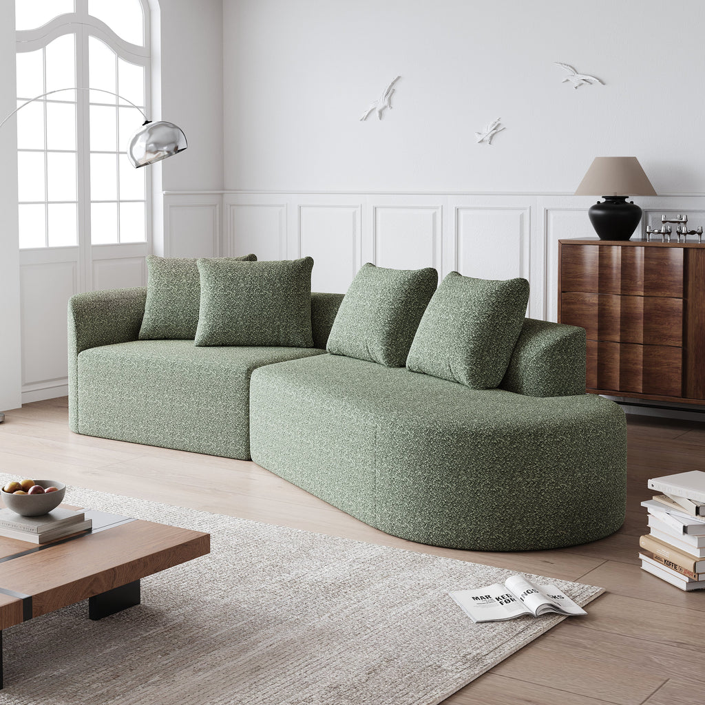 Modern Upholstered Oversized Sectional Sofa, 112-Inch Chenille 4-Seater Extra Deep & Wide Seat Curved Cloud Couch with 4 Throw Pillows, Free Combination Sofa Couch for Living Room,Bedroom